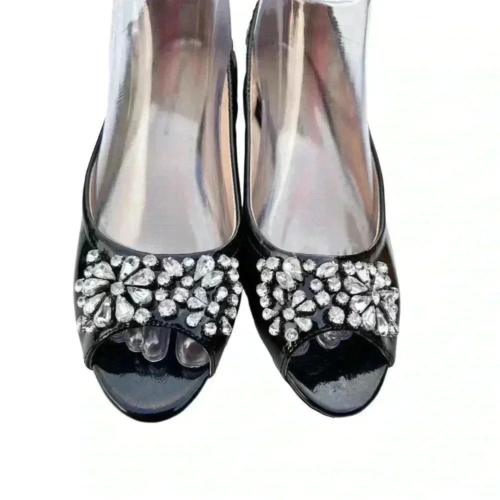 ADRIENNE VITTADINI GEM STUDDED BLACK PATENT LEATHER WOMEN KODY BALLET F…